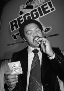 Reggie Jackson eating a Reggie Bar, one of the Best Candy Bars we lost